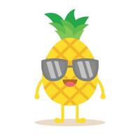 söt ananas tecknad serie karaktär bär solglasögon. söt frest frukt isolerat på vit bakgrund. vektor