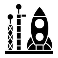 ein Glyphe Design, Symbol von Betanken Rakete vektor