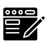 penna på webb sida, ikon av uppkopplad artikel skrivning vektor