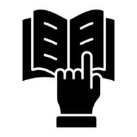 en glyf design, ikon av bok läsning vektor