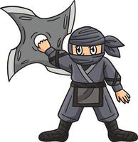 ninja med enorm shuriken tecknad serie färgad ClipArt vektor