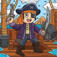 Pirat mit Gewehr und Entermesser farbig Karikatur vektor