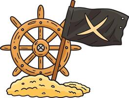 pirat roder med ett x flagga tecknad serie färgad ClipArt vektor