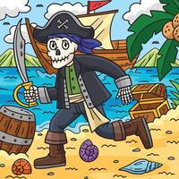 Skelett Pirat mit ein Entermesser farbig Karikatur vektor