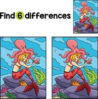 sjöjungfru med ett bläckfisk hitta de skillnader vektor