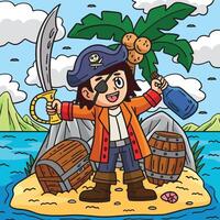 Pirat Kapitän auf ein Insel farbig Karikatur vektor