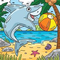 Hai spielen Strand Ball farbig Karikatur vektor