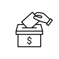 muta, rösta låda med köpa valsedel, linje ikon. hand innehav valsedel papper, bedrägeri val. rösta och åsikt. vektor illustration