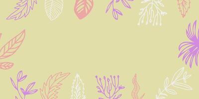 abstrakt botanisk blad och blommig ram hand dragen illustration i översikt design stil för affisch och skriva ut mall vektor