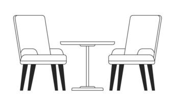 zwei Stühle um Tabelle schwarz und Weiß 2d Linie Karikatur Objekt vektor
