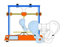 3d Drucken Becken Modell- Linie Karikatur Animation. schnell Prototyp entwickeln Prothese 4k Video Bewegung Grafik. weiblich Becken- Knochen medizinisch Drucker 2d linear animiert Objekt isoliert auf transparent Hintergrund vektor