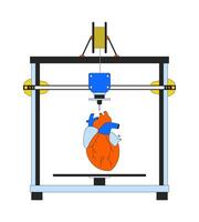 artificiell hjärta på 3d skrivare 2d linjär tecknad serie objekt. tillsats tillverkning enhet isolerat linje vektor element vit bakgrund. teknologi tredimensionell utskrift Färg platt fläck illustration