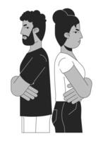 afrikanisch amerikanisch heterosexuell Paar nicht zustimmen schwarz und Weiß 2d Linie Karikatur Figuren. Konflikt Erwachsene isoliert Vektor Gliederung Personen. Geste Körper Sprache monochromatisch eben Stelle Illustration