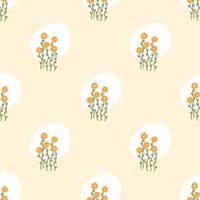 sömlös mönster med orange blommor och abstrakt fläckar på beige bakgrund. säsong- vår och sommar mönster för modern minimalistisk förpackning design. vektor