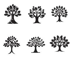 uppsättning av svart träd ikon uppsättning vektor på vit bakgrund illustration