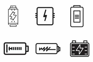 Batterie Symbol einstellen Gliederung Vektor Illustration auf Weiß Hintergrund