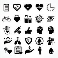 einstellen von Gesundheit Symbole auf Weiß Hintergrund. Gesundheit und medizinisch Zeichen eine solche wie Herz, Leber, Injektionen, Aufgüsse, Medikamente, usw. vektor