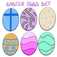färgrik hand dragen påsk ägg uppsättning, dekorerad ägg , doodles, klottrar, illustration vektor