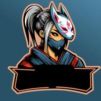 Mädchen Ninja Charakter Esport Logo. Kitsune Maske Maskottchen Logo Design Vektor mit modern Illustration Konzept Stil zum Abzeichen, Embleme und Esport Mannschaften.