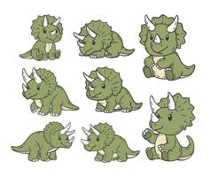 söt dinosaurier triceratops tecknad serie vektor klotter stil illustration