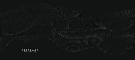 abstrakt Schwarz, Weiß Gradient fließend Punkt winken Partikel geometrisch Technologie Hintergrund. Digital futuristisch Ente grau Gradient gepunktet Welle. Konzept zum Wissenschaft, Musik- Abdeckung, Webseite, Header vektor