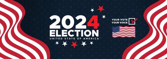 Präsidentschaftswahl Wahl Tag im das vereinigt Zustände. Abstimmung 2024. Wahl 2024 USA. politisch Wahl Kampagne Banner. Hintergrund, Post, Banner, Karte, und Poster Design mit Abstimmung Tag auf November 5 uns vektor