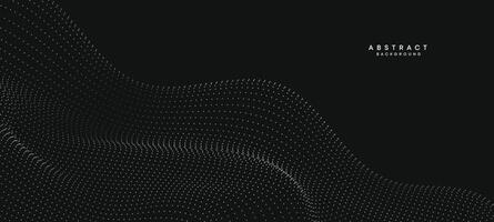 abstrakt Schwarz, Weiß Gradient fließend Punkt winken Partikel geometrisch Technologie Hintergrund. Digital futuristisch Ente grau Gradient gepunktet Welle. Konzept zum Wissenschaft, Musik- Abdeckung, Webseite, Header vektor