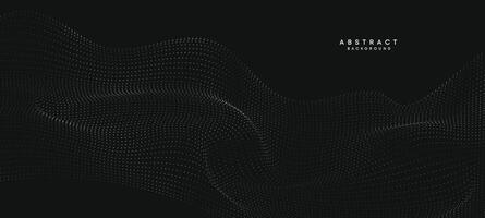 abstrakt Schwarz, Weiß Gradient fließend Punkt winken Partikel geometrisch Technologie Hintergrund. Digital futuristisch Ente grau Gradient gepunktet Welle. Konzept zum Wissenschaft, Musik- Abdeckung, Webseite, Header vektor