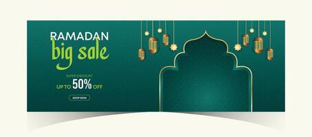 Ramadan kareem Netz Hintergrund Super Verkauf Banner mit Podium zum Anzeige von Produkt. Ramadan Mega groß Verkauf Beförderung Poster und Sozial Medien Post. islamisch Besondere Angebot Beförderung Banner Design Vorlage vektor