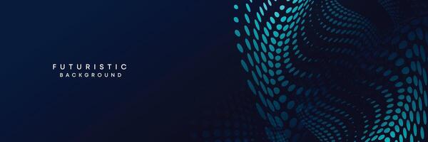 dunkel Blau Digital Technologie Banner Gradient Netz Hintergrund. Blau abstrakt winken Linien und Halbton Kreise Rahmen glühend geometrisch diagonal Muster Geschäft Hintergrund zum Broschüre, Abdeckung, Header vektor