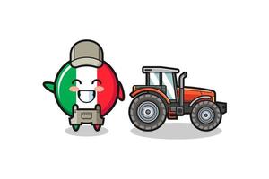 Das Maskottchen der italienischen Flagge steht neben einem Traktor vektor