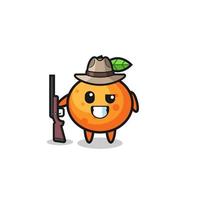Mandarin-Orangen-Jäger-Maskottchen mit einer Waffe vektor
