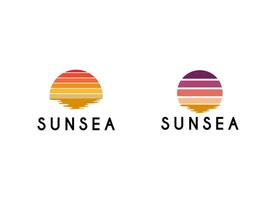 Sommer- Strand Küste Insel Logo, Sonnenuntergang Insel Natur Logo Design vektor