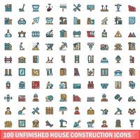 100 unvollendet Haus Konstruktion Symbole Satz, Farbe Linie Stil vektor