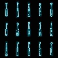 elektrisk tandborste sjukvård ikoner uppsättning vektor neon
