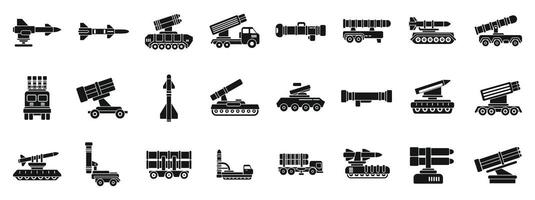 anti flygplan missil systemet ikoner uppsättning enkel vektor. artilleri pistol vektor