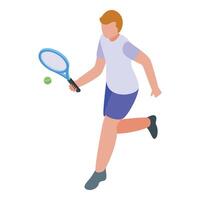Lauf Tennis Spieler Symbol isometrisch Vektor. Sport Athlet vektor