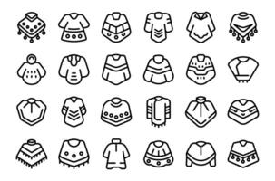 poncho mode ikoner uppsättning översikt vektor. mexikansk fest kläder vektor