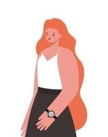 Frau mit langen orangefarbenen Haaren auf weißem Hintergrund vektor