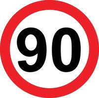 Straße Geschwindigkeit Grenze 90 neunzig unterzeichnen. generisch Geschwindigkeit Grenze Zeichen mit schwarz Nummer und rot Kreis. Vektor Illustration