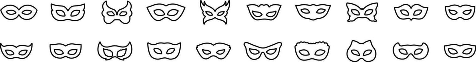 einstellen von Linie Karneval Masken Silhouetten. einfach schwarz Symbole von Maskerade Masken, zum Party, Parade und Karneval, zum Karneval gras und Halloween. Maske Elemente. Gesicht Maske vektor