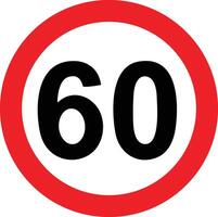 väg hastighet begränsa 60 sextio tecken. generisk hastighet begränsa tecken med svart siffra och röd cirkel. vektor illustration
