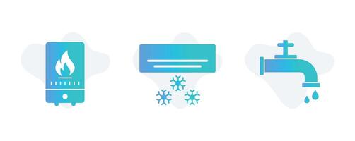 detaljerad Hem förbättring ikoner. grundläggande Hem service ikoner. VVS, kyl- och uppvärmning ikoner. hvac ikoner. redigerbar stroke och färger. vektor