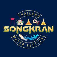 songkran festival thailand vatten stänk logotyp och text design vektor