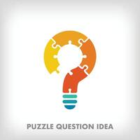 kreativ Puzzle Stücke Frage Kennzeichen und Licht Birne Logo. einzigartig Farbe Übergänge. Bildung Idee, lesen und Wachstum Bühne Logo Vorlage. Vektor