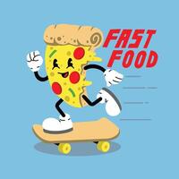 söt maskot pizza skateboard illustration premie vektor