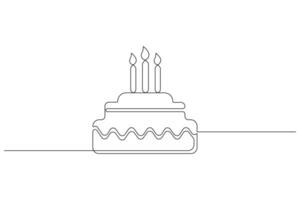 kontinuierlich einer Linie Kunst Zeichnung von Geburtstag Kuchen mit Creme, Kerze Geburtstag Party Symbol von Feier vektor