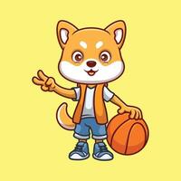 basketboll shiba inu tecknad serie vektor