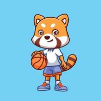 basketboll röd panda tecknad serie vektor