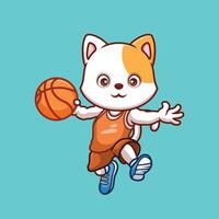 Basketball Weiß Katze Karikatur vektor